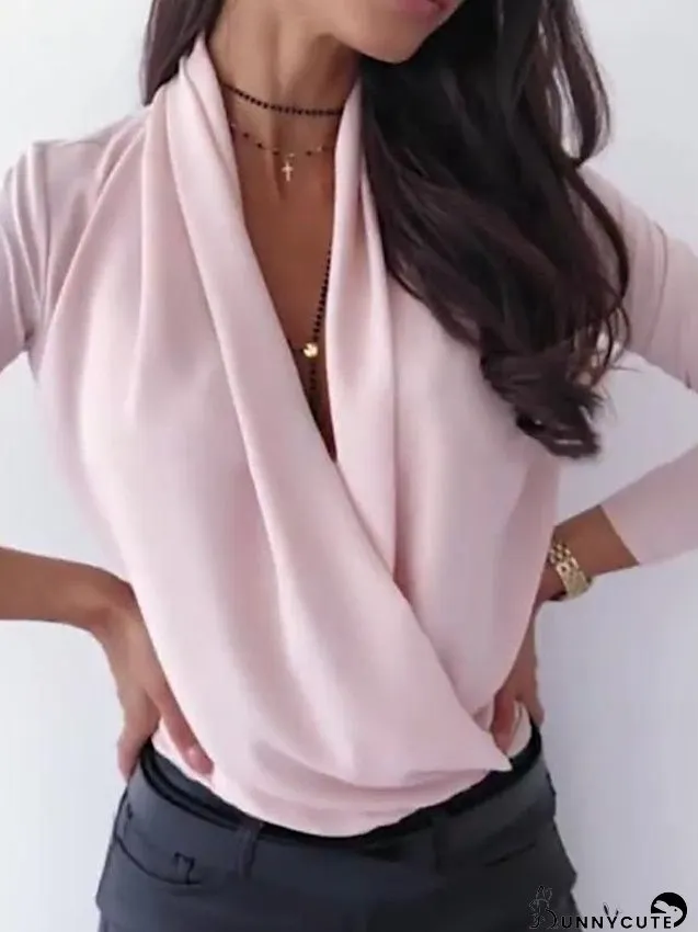 Blouse Pleated SolidPlain Color Modern Cross Front StandardSpring Fall WinterSummer