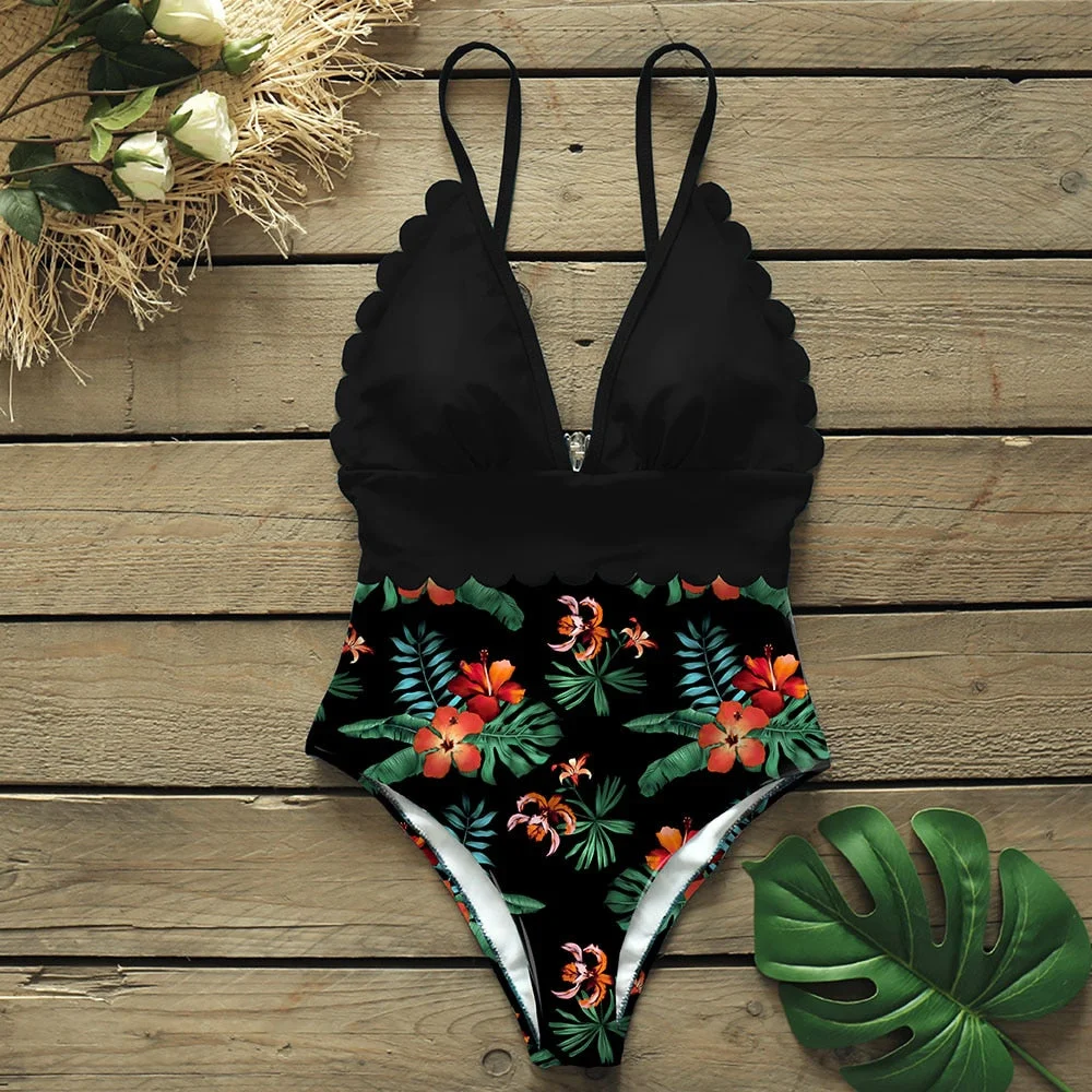 2020 Sexy One Piece Swimsuits Female Shoulder Floral Women Swimwear Push Up Bathing Suits Bodysuits Beach wear Ruffle Monokini