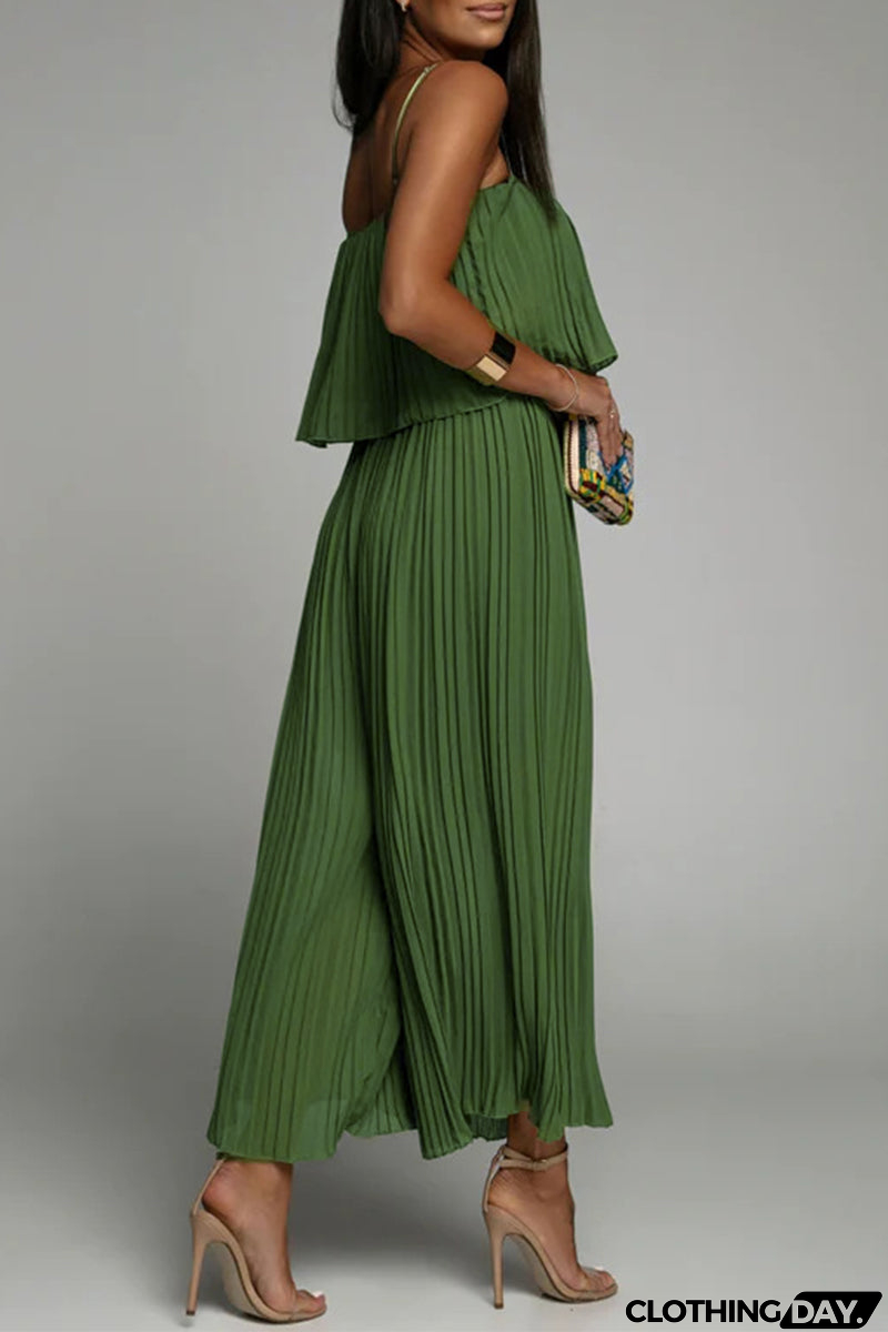 Casual Simplicity Solid Fold Strapless Loose Jumpsuits(3 Colors)