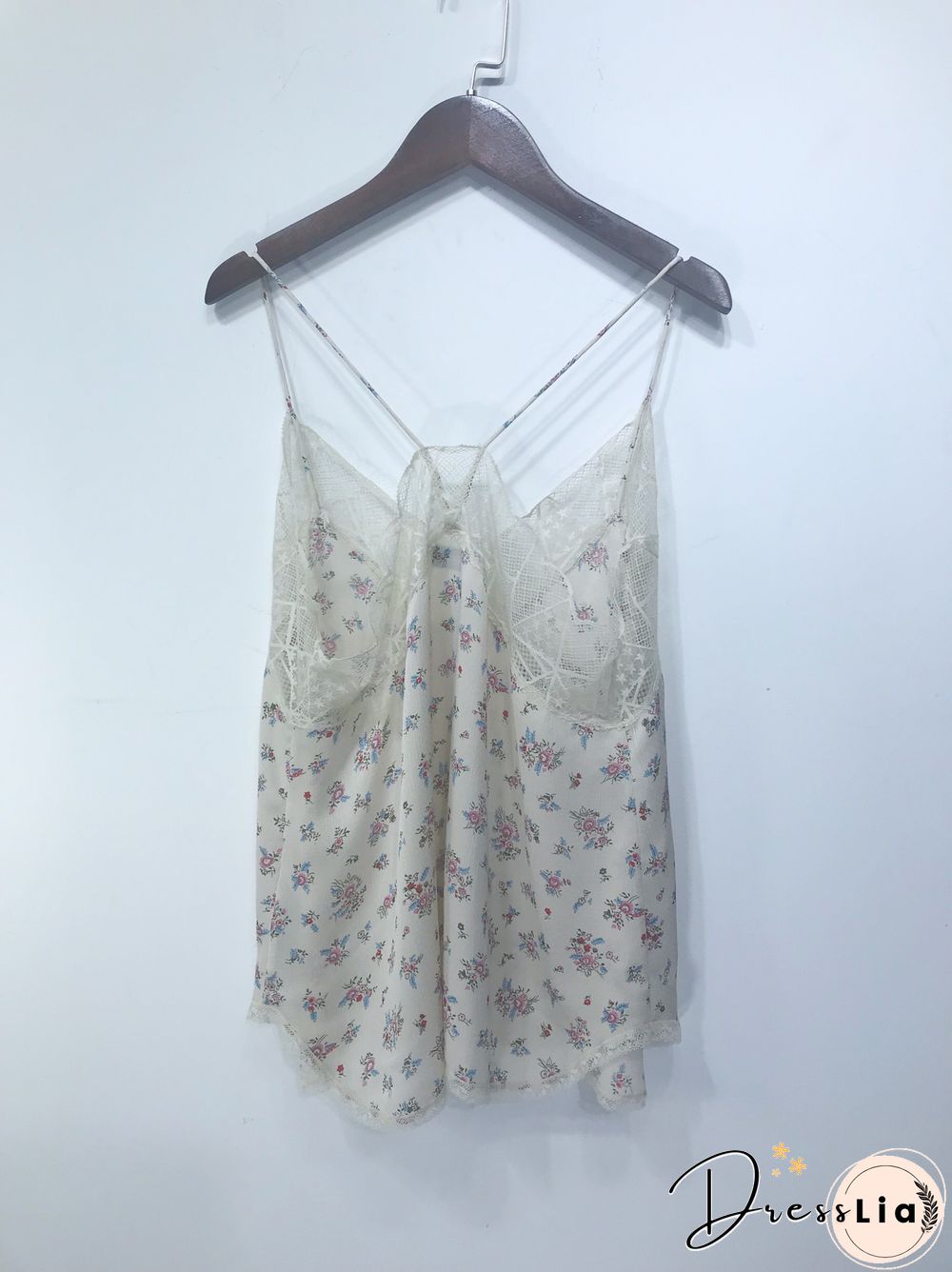 Silk Women New Style Romantic Neckline Exquisite Lace Stitching Letter Printing Girls Camis Vest