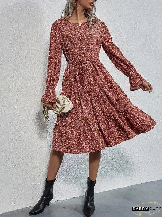 Ditsy Floral Knot Front A-line Dress for Women