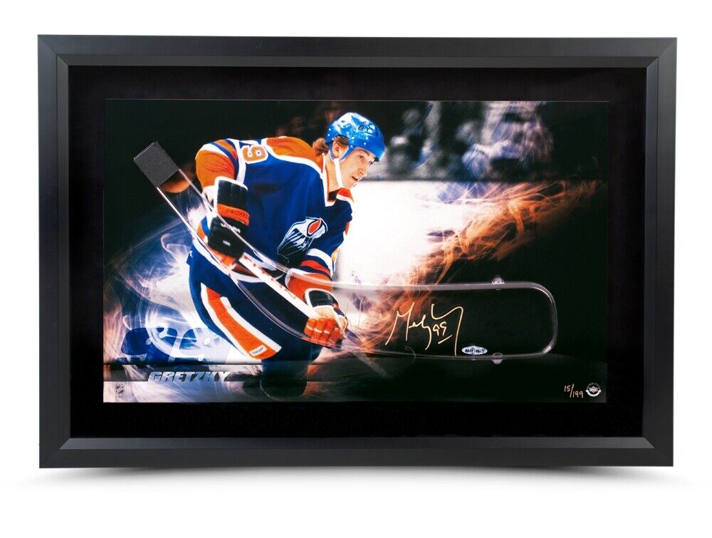 Wayne Gretzky Signed Autographed 24X16 Framed Photo Poster painting Stick Blade Flame