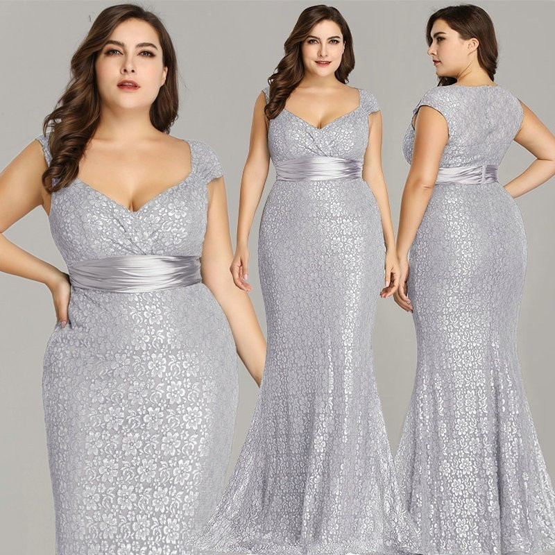 Gorgeous Cap Sleeve Lace Plus Size Prom Dress Mermaid Lace Long Evening ...