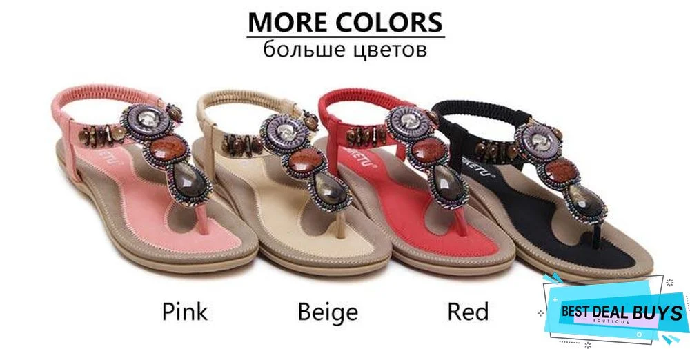 Women Hot Open Toe Flat Summer Sandals String Bead Ethnic Sandals