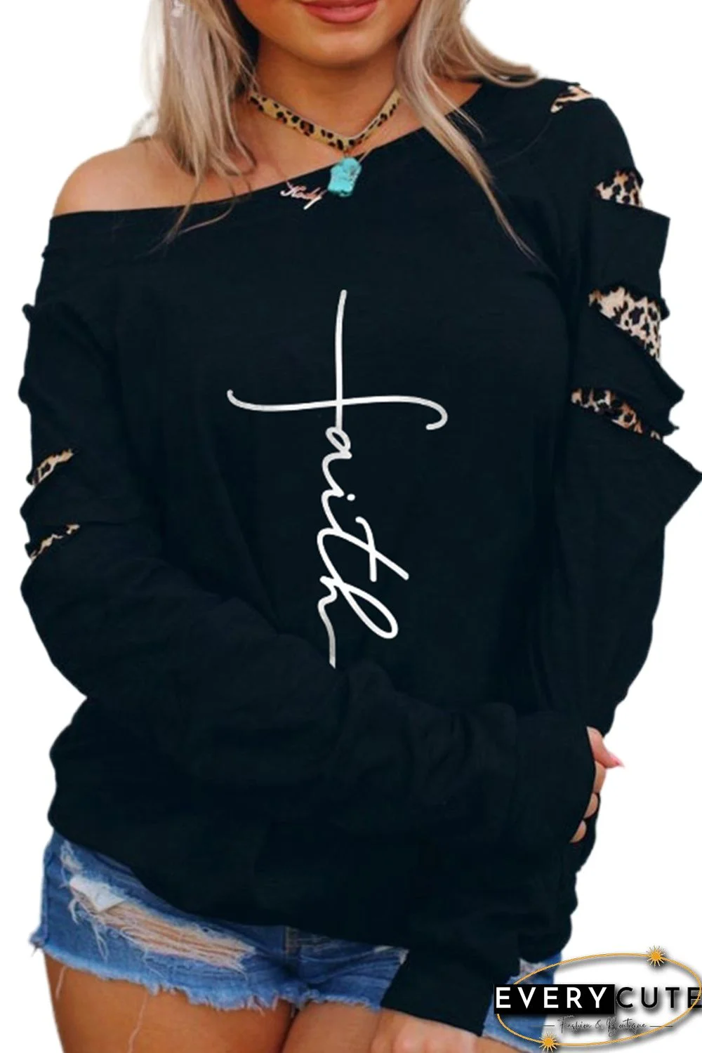 Letter Print Cut-out Long Sleeve Pullover Sweatshirt