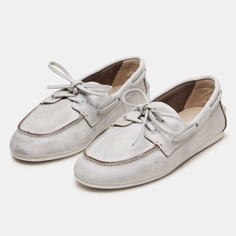 Grommet Lace Up Closed Toe Loafer White Flat Shoes for Women Nicepairs