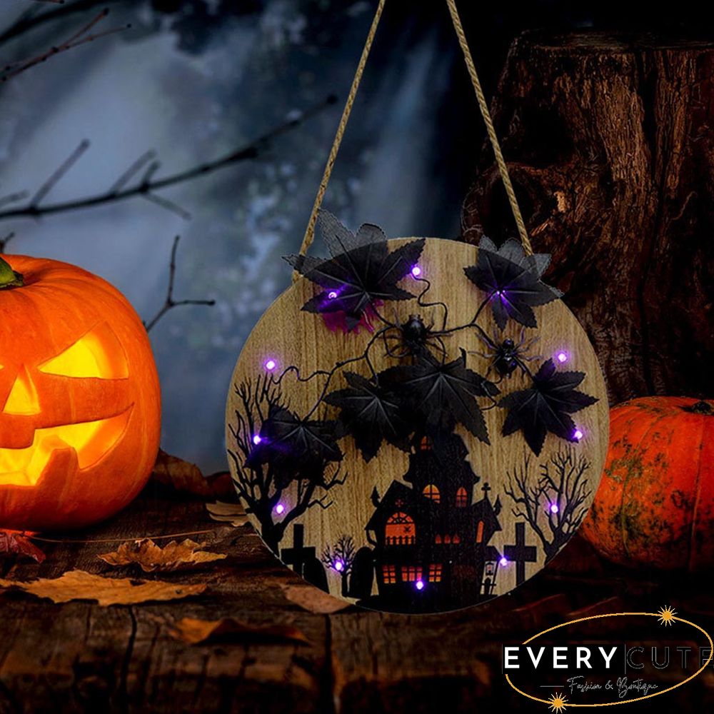 Halloween Theme Wooden Sign With Lights For Home Decoration