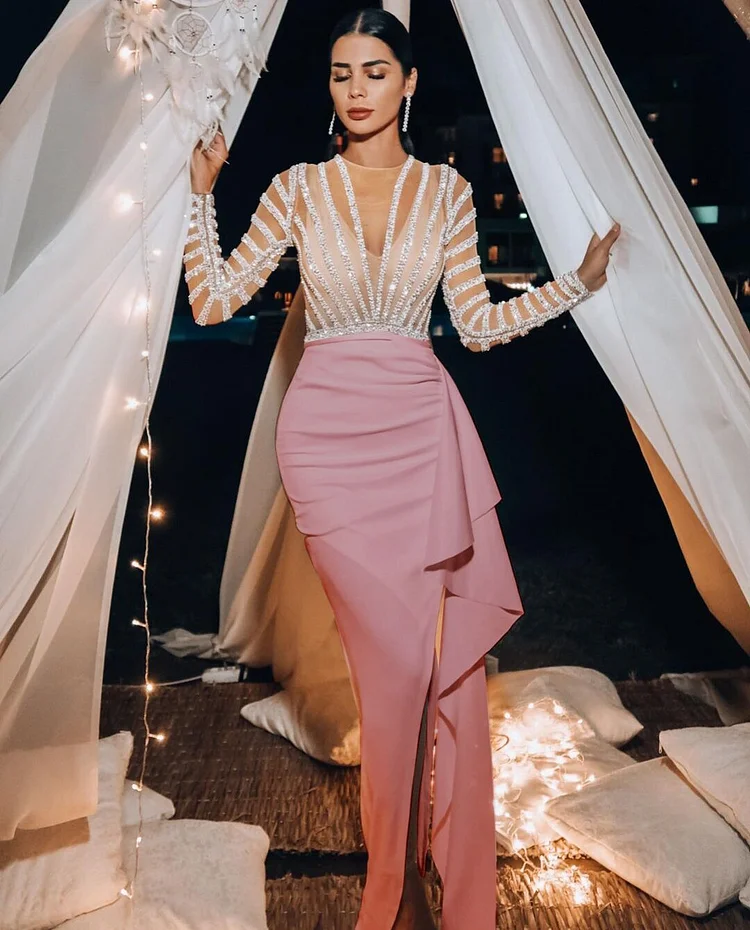 Promsstyle Glittering sequin mesh splice asymmetric maxi dress Prom Dress 2023