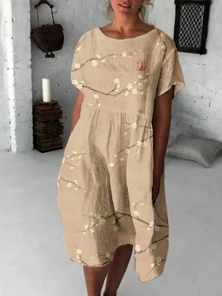 Vintage Cherry Blossom Japanese Flowy Midi Dress