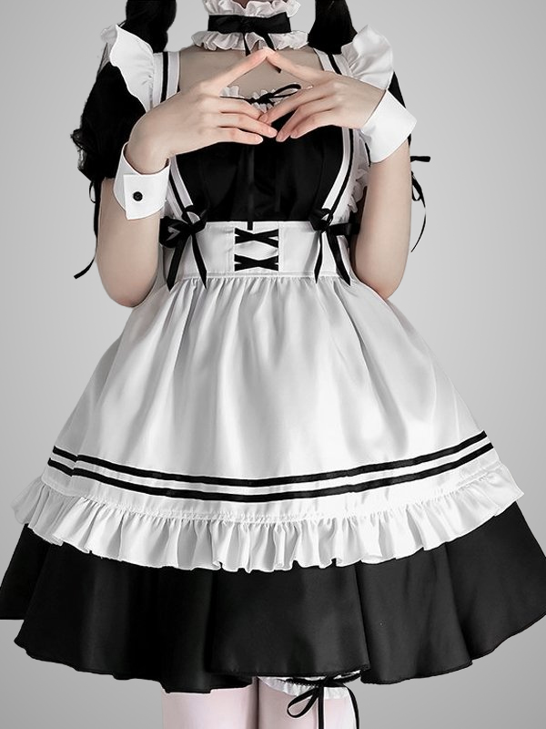 Short Sleeves Tiered Ruched Flounce Maid Dresses
