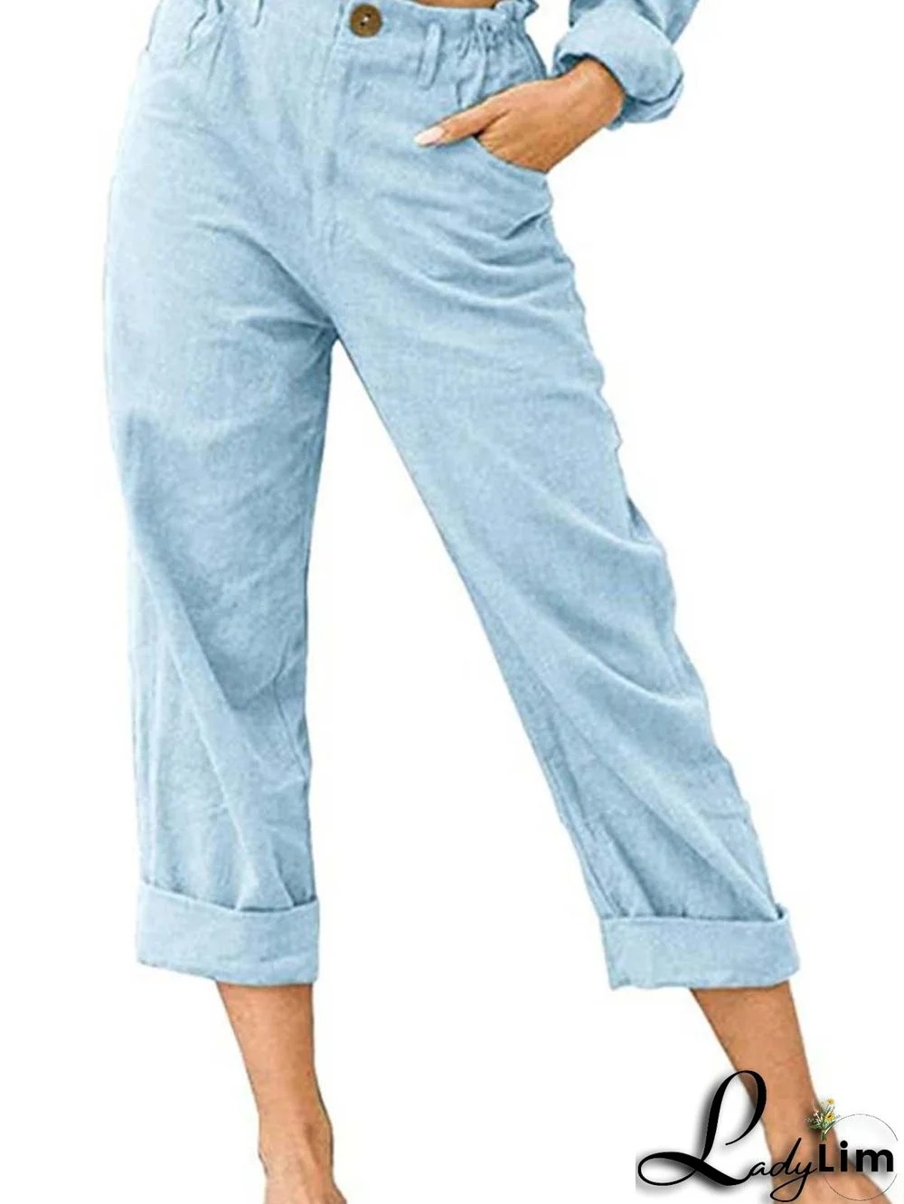 Plus Size Cotton Linen Solid Pocket Pants