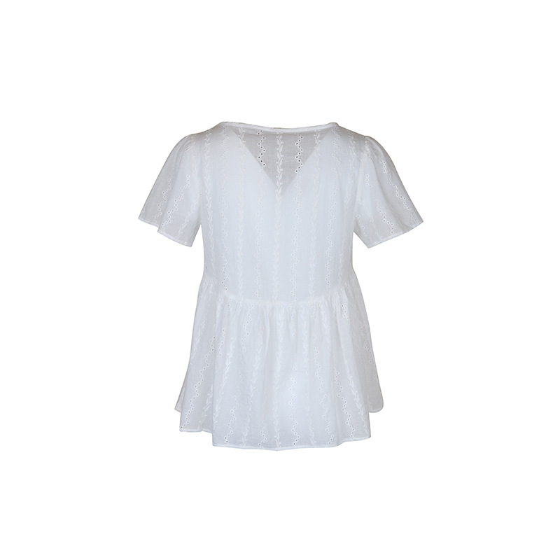 Summer Mature Women's V-neck Stitching Shirt Top