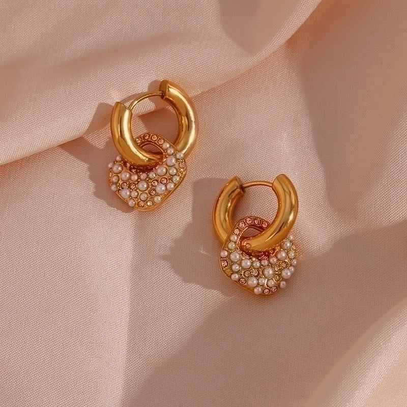 1 Pair Modern Style Artistic Square Plating Inlay 304 Stainless Steel Artificial Pearls Rhinestones 18K Gold Plated Drop Earrings