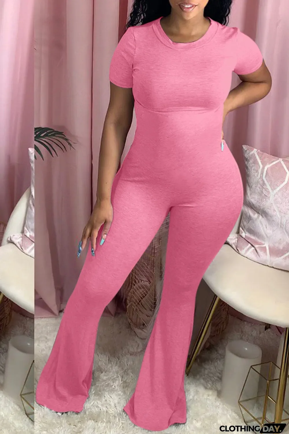 Black Sexy Patchwork Solid Short Sleeve O Neck Jumpsuits