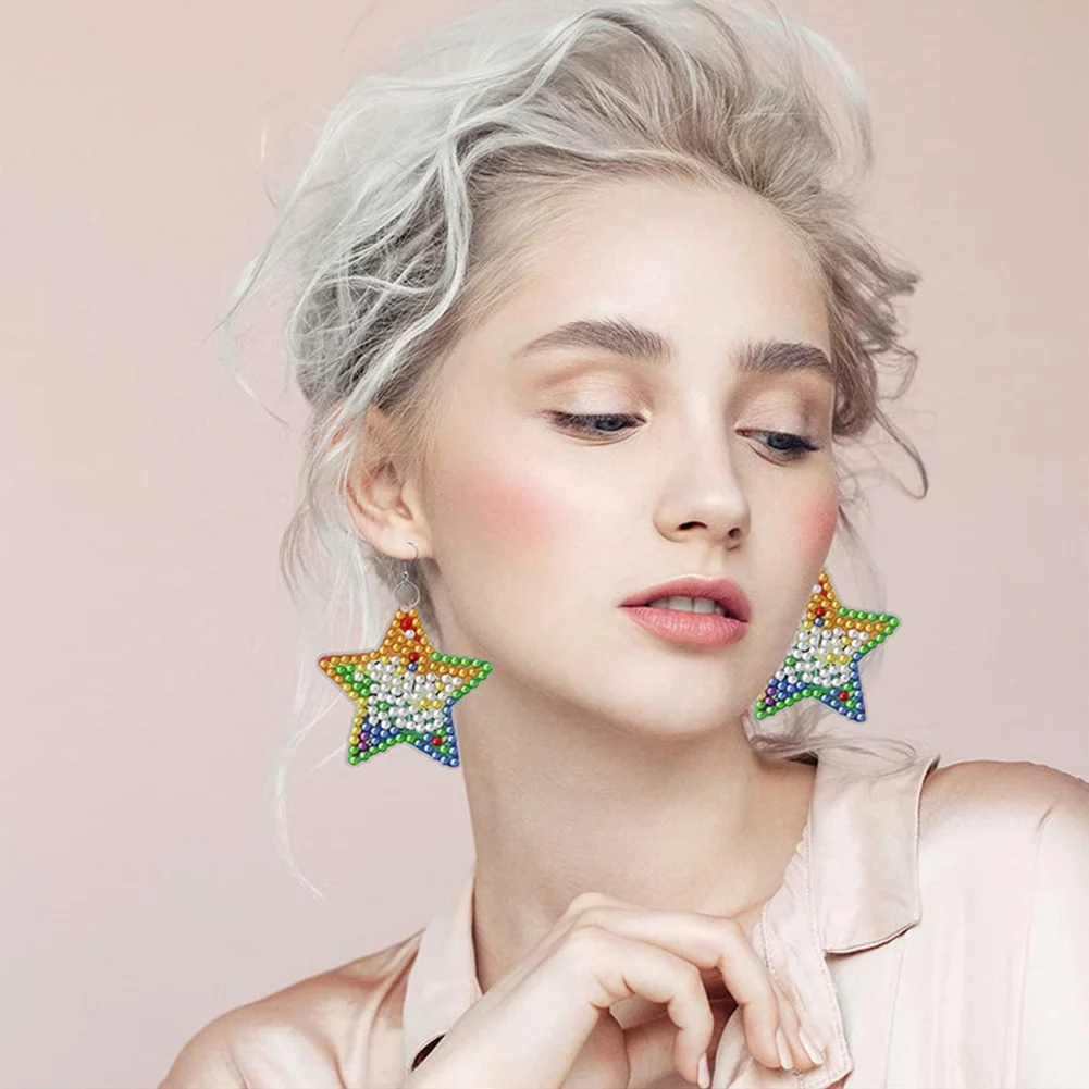 10 Pairs Rainbow Double Sided Diamond Painting Earrings for Women Girl Jewelry Crafting