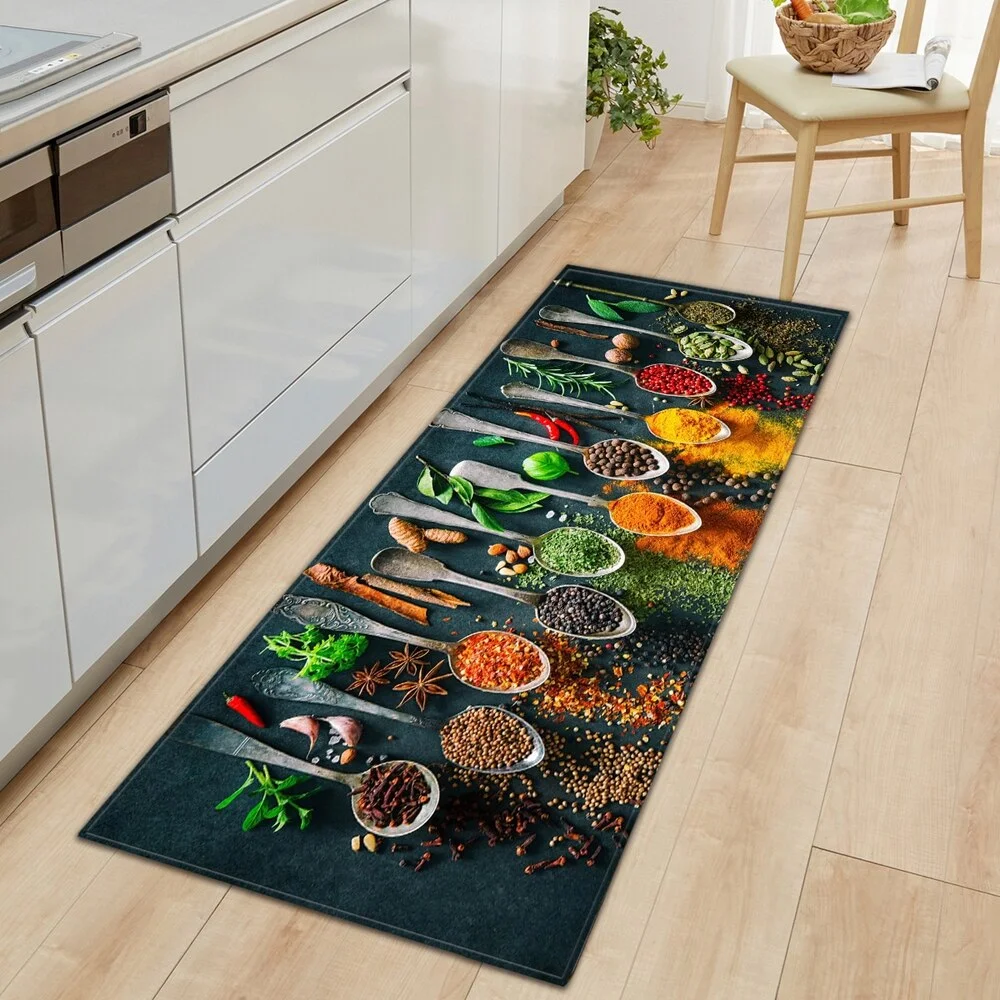 Seasoning Pattern Kitchen Floor Mat Home Entrance Doormat Bedroom Living Room Decoration Long Carpet Hallway Bath Anti-Slip Rugs