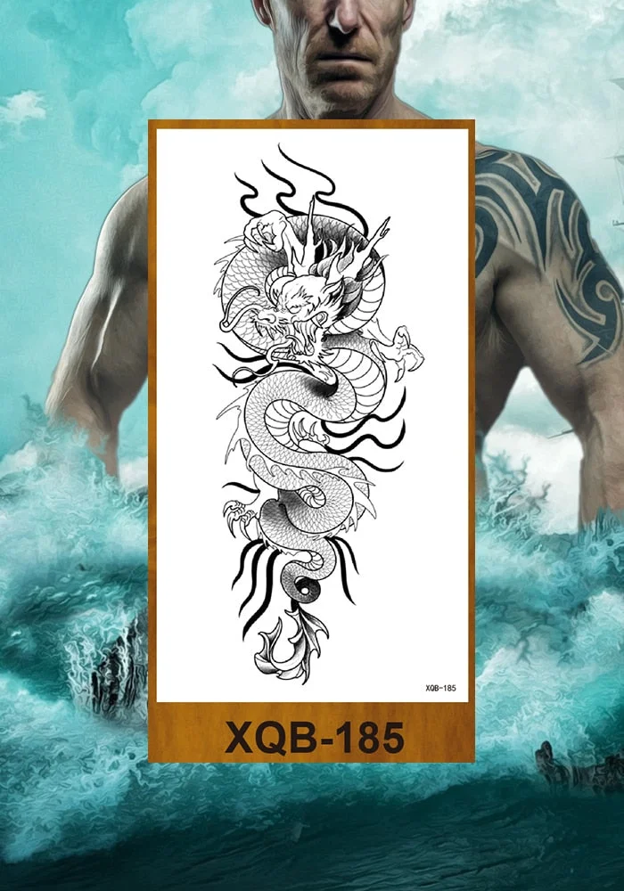 Temporary Flower Arm Tattoos Stickers Samurai Sword Dragon Snake Totem Men Women Girls Chest Fake Tatoo Drop Shipping DIY