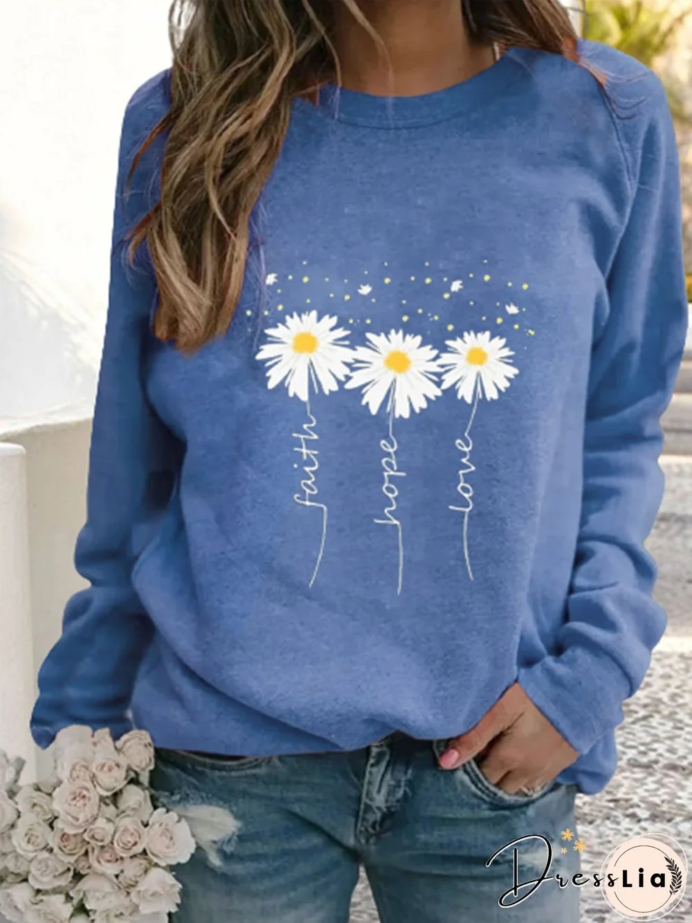 Women Casual Floral Autumn Micro-Elasticity Loose Jersey Standard Crew Neck Regular Sweatshirts