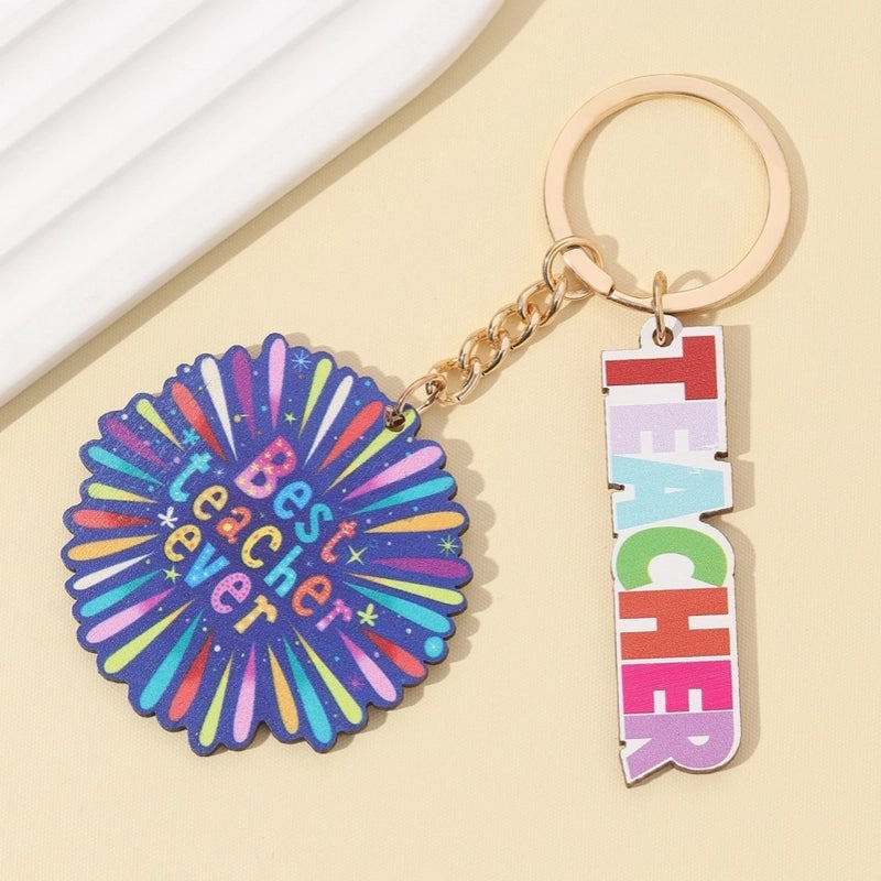 Modern Style Letter Wood Teachers’ Day Unisex Keychain