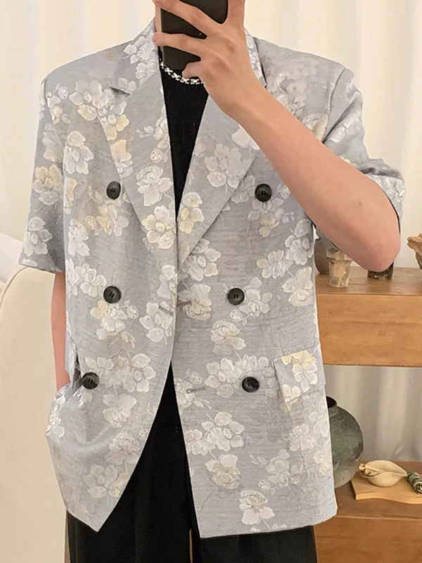 Aonga - Mens Floral Print Double Breasted Short Sleeve Blazer