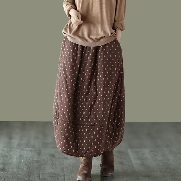 Autumn Winter Retro Cotton Linen Quilted Skirt