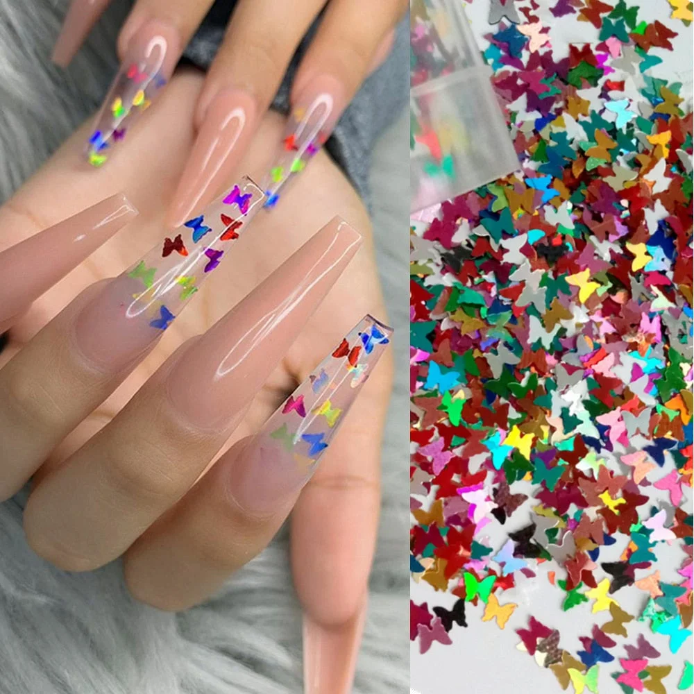 Holographic Butterfly Nail Sequins Laser Glitter Iridescent Flakes Paillette 3D Manicure Tools Nail Art Decoration-Nail Inspo