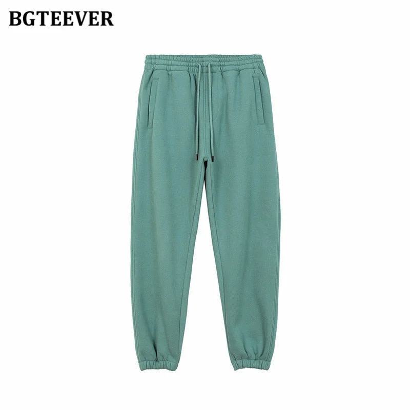 BGTEEVER Winter Thicken Fleece Loose Women Pants Trousers 2021 Casual Drawstring Cotton Warm Female Sweatpants Ladies Pantalon