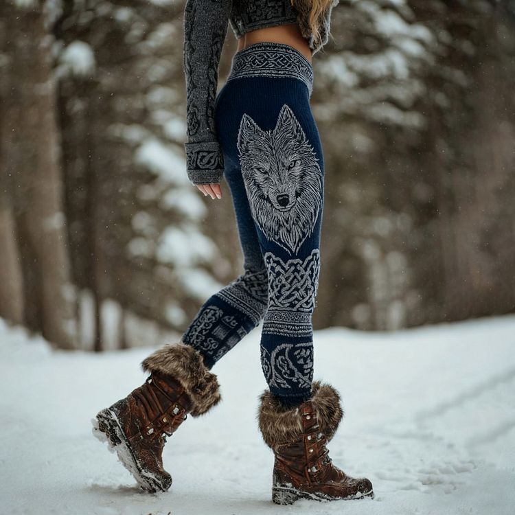 Women's Viking Wolf Print Casual Leggings