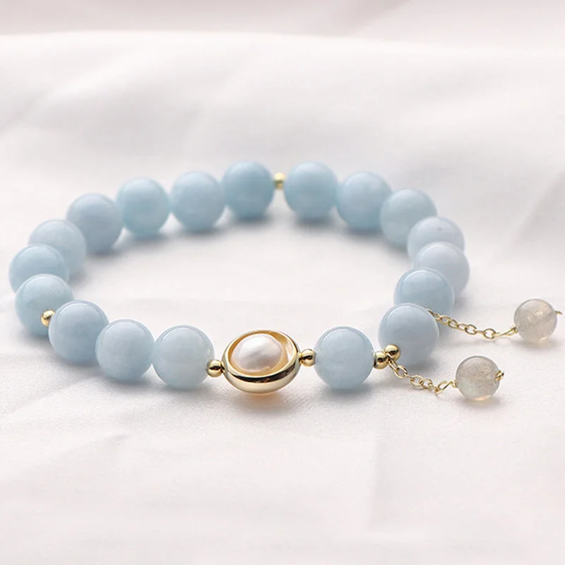 Aquamarine Pearl Healing Moonstone Beads Charm Bracelet
