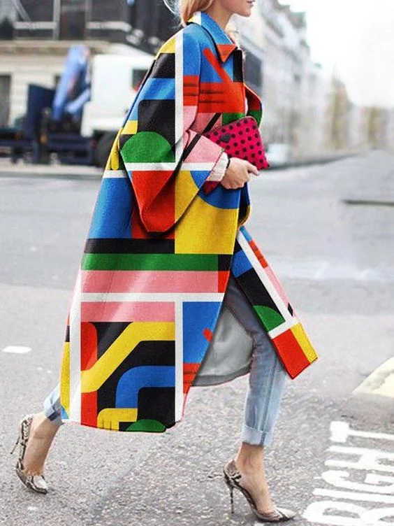 Uveng Uveng Spring And Autumn Wishebay Long Horn Sleeve Coat Print Loose Wind Coat Woman