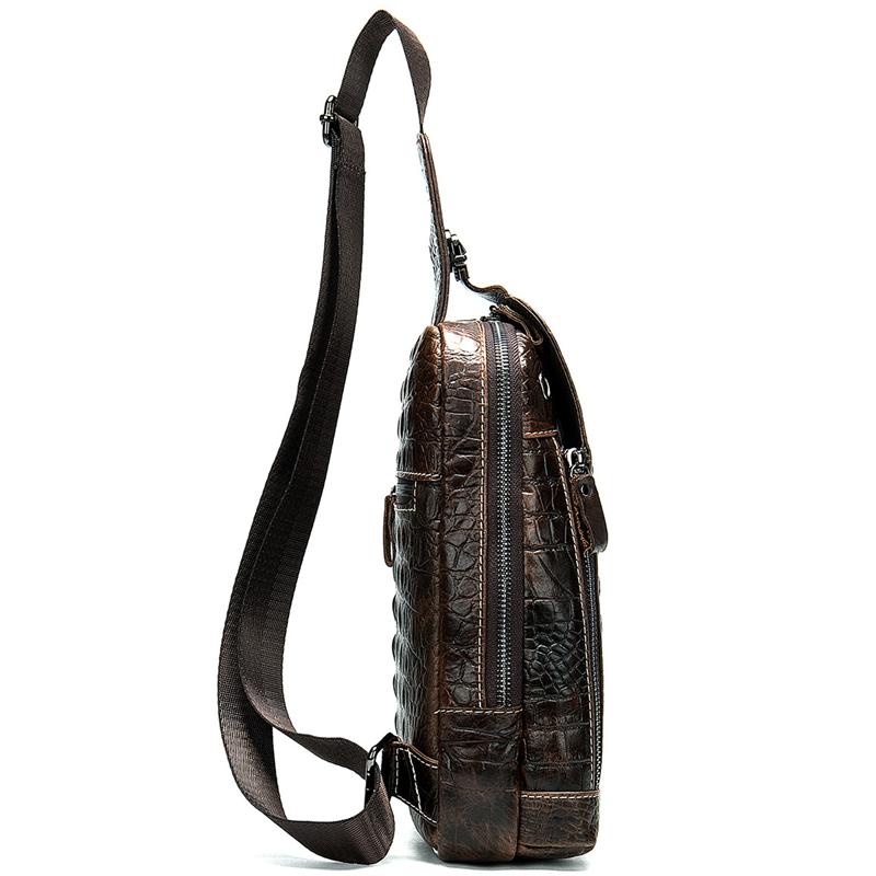 Casual Large-Capacity Leather Crocodile Pattern Zipper Anti-Theft Chest Bag Crossbody Bag