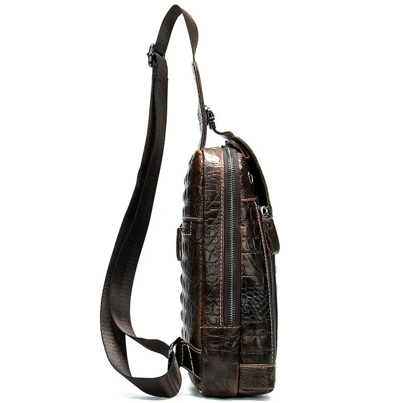 Casual Large-Capacity Leather Crocodile Pattern Zipper Anti-Theft Chest Bag Crossbody Bag