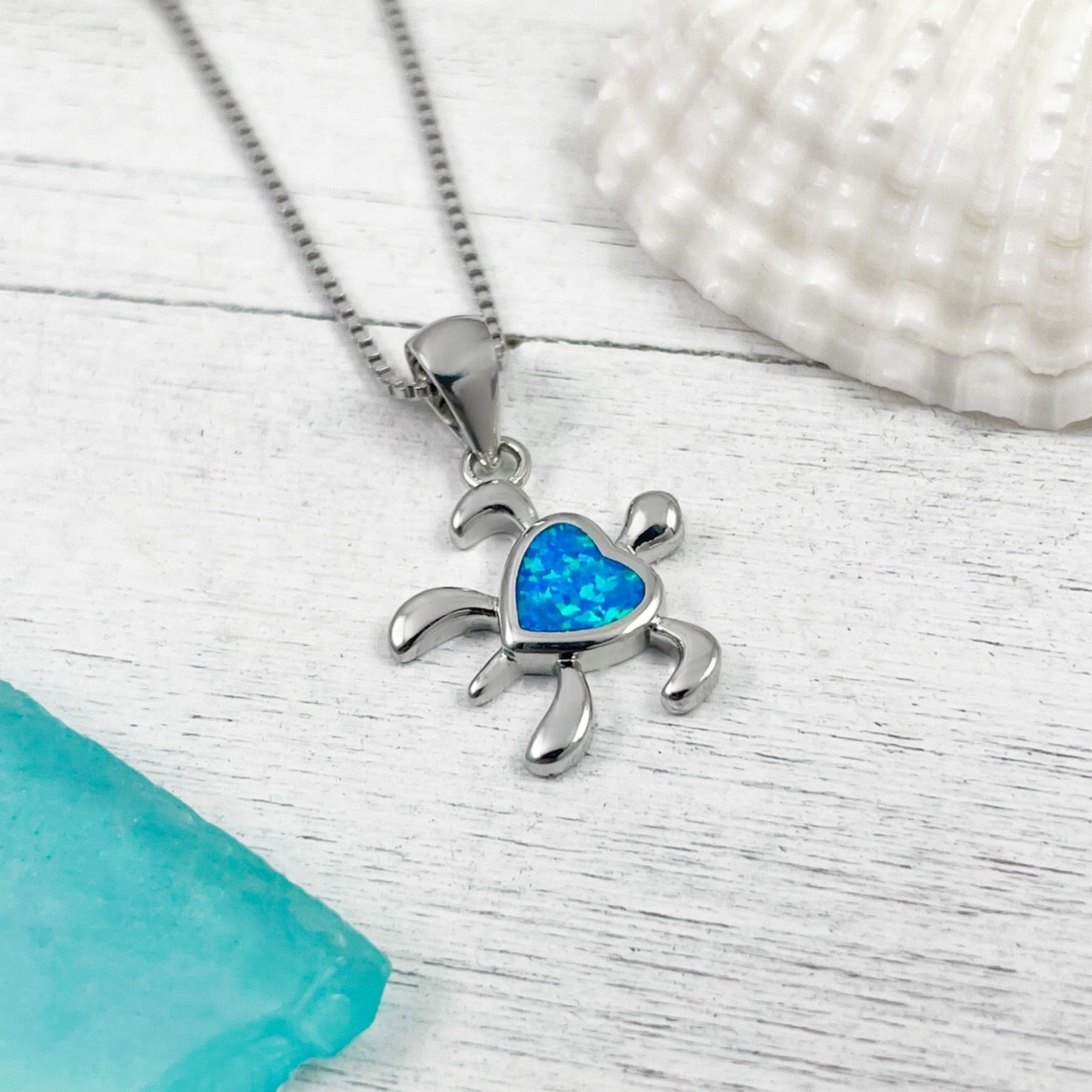 Opal Sea Turtle Heart Necklace
