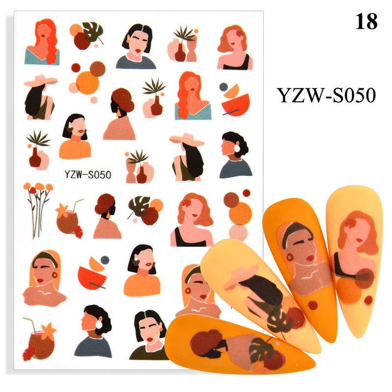 1 Sheet Human Face Nail Stickers And Decals 2021 Nail Art Decorations Set Geometric Pattern Dried Flowers Sliders For Nails Art-Nail Inspo
