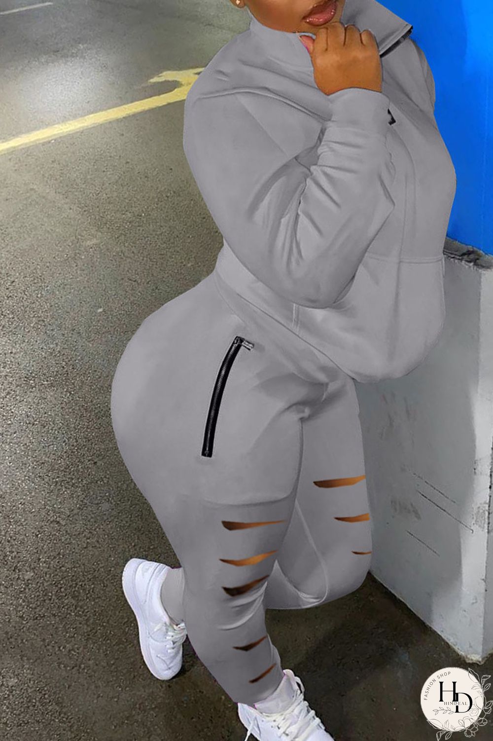 Black Casual Sportswear Solid Hollowed Out Patchwork Zipper Collar Long Sleeve Two Pieces