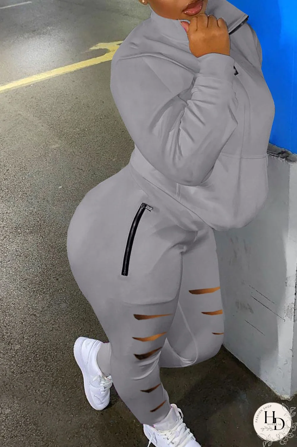 Black Casual Sportswear Solid Hollowed Out Patchwork Zipper Collar Long Sleeve Two Pieces