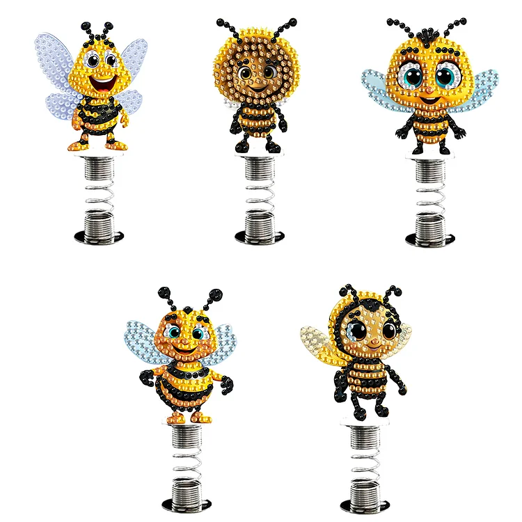 5Pcs Bee Diamond Painting Car Dashboard Shake Head Doll Spring Stand Doll