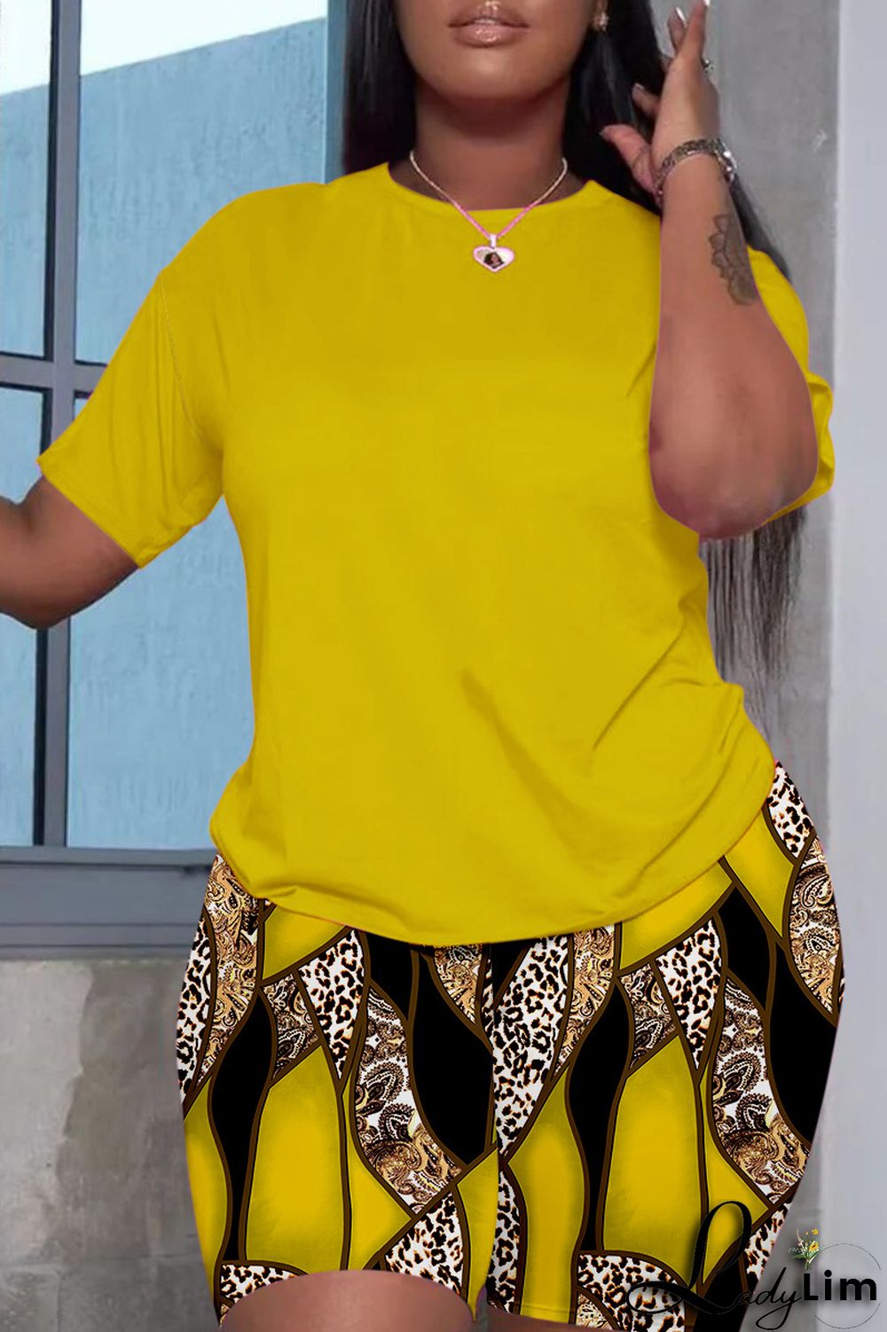 Red Casual Print Basic O Neck Short Sleeve Two Pieces