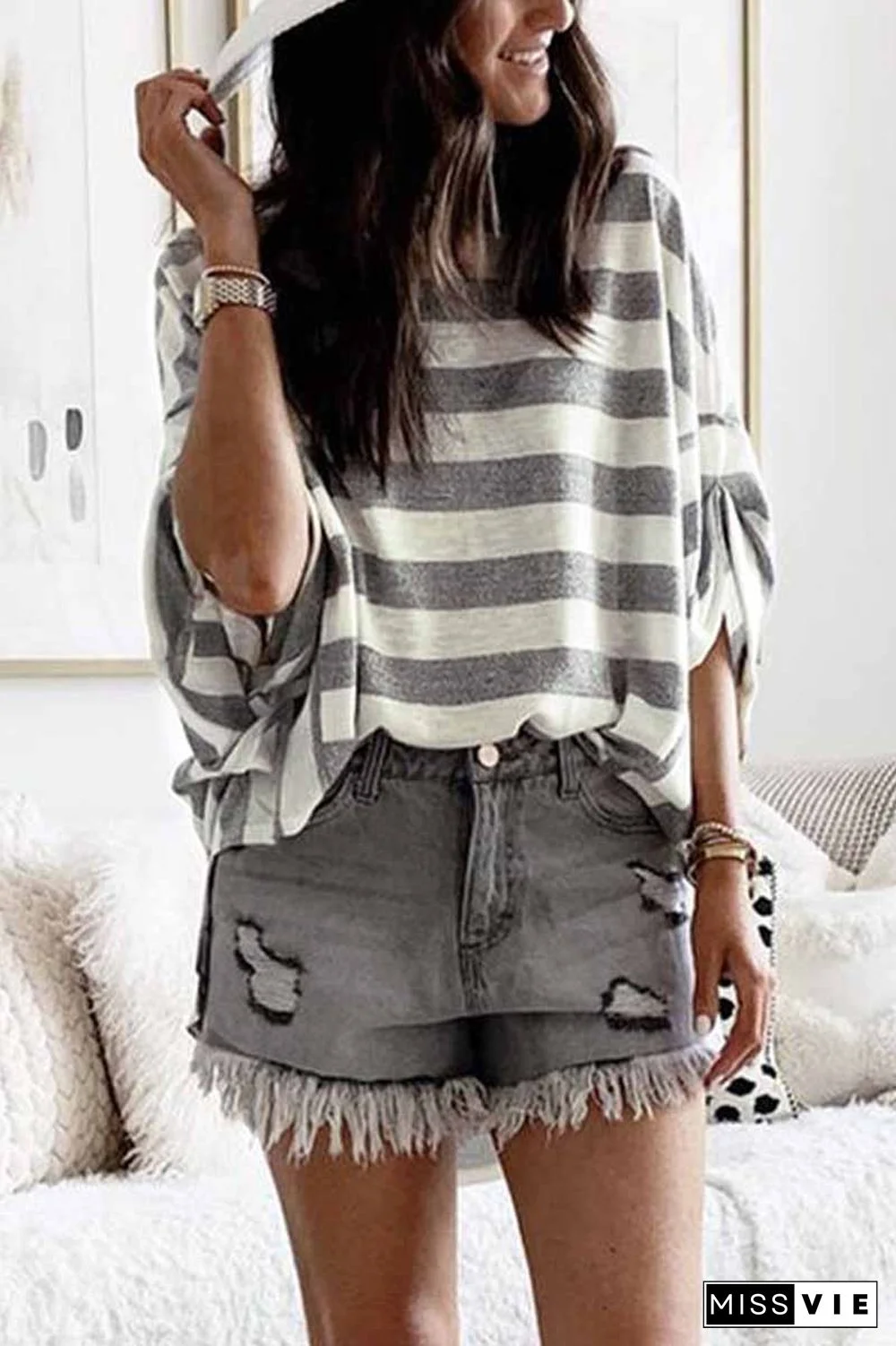 Striped Loose Round Neck Top