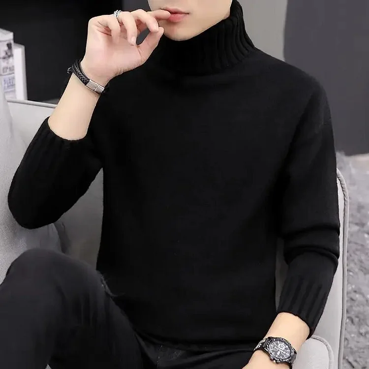 Fashion Turtleneck Knitted Solid Color Loose Korean Sweater Men's Clothing 2025 Autumn New All-match Casual Pullovers Warm Tops