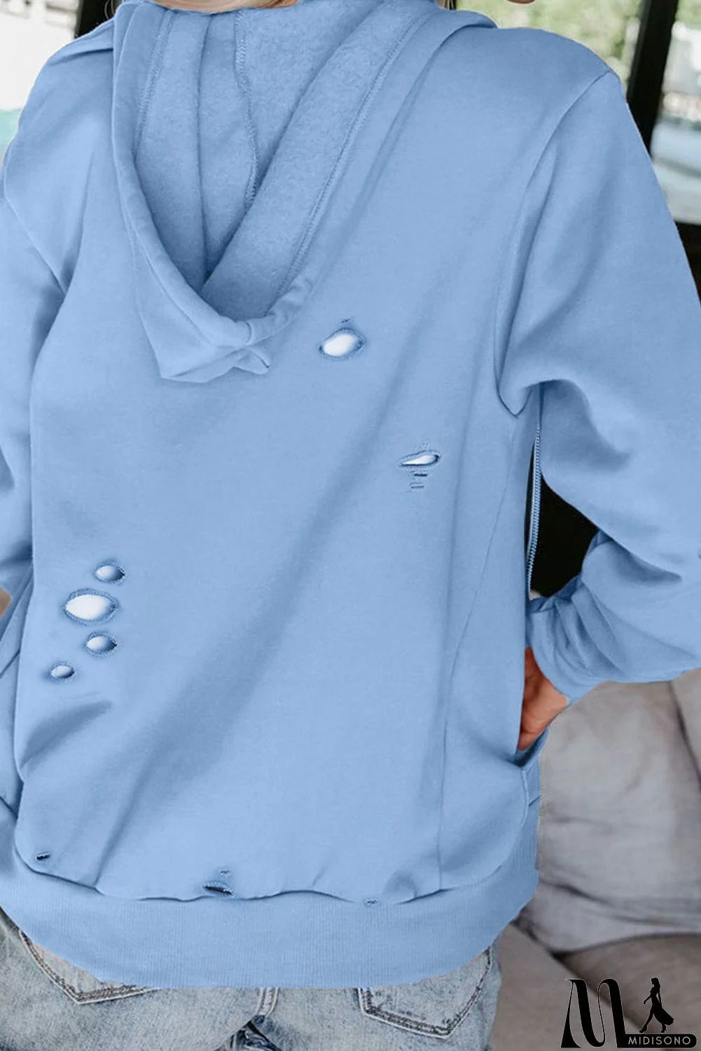 MidiSono - Ripped Zipper Pocket Hoodie