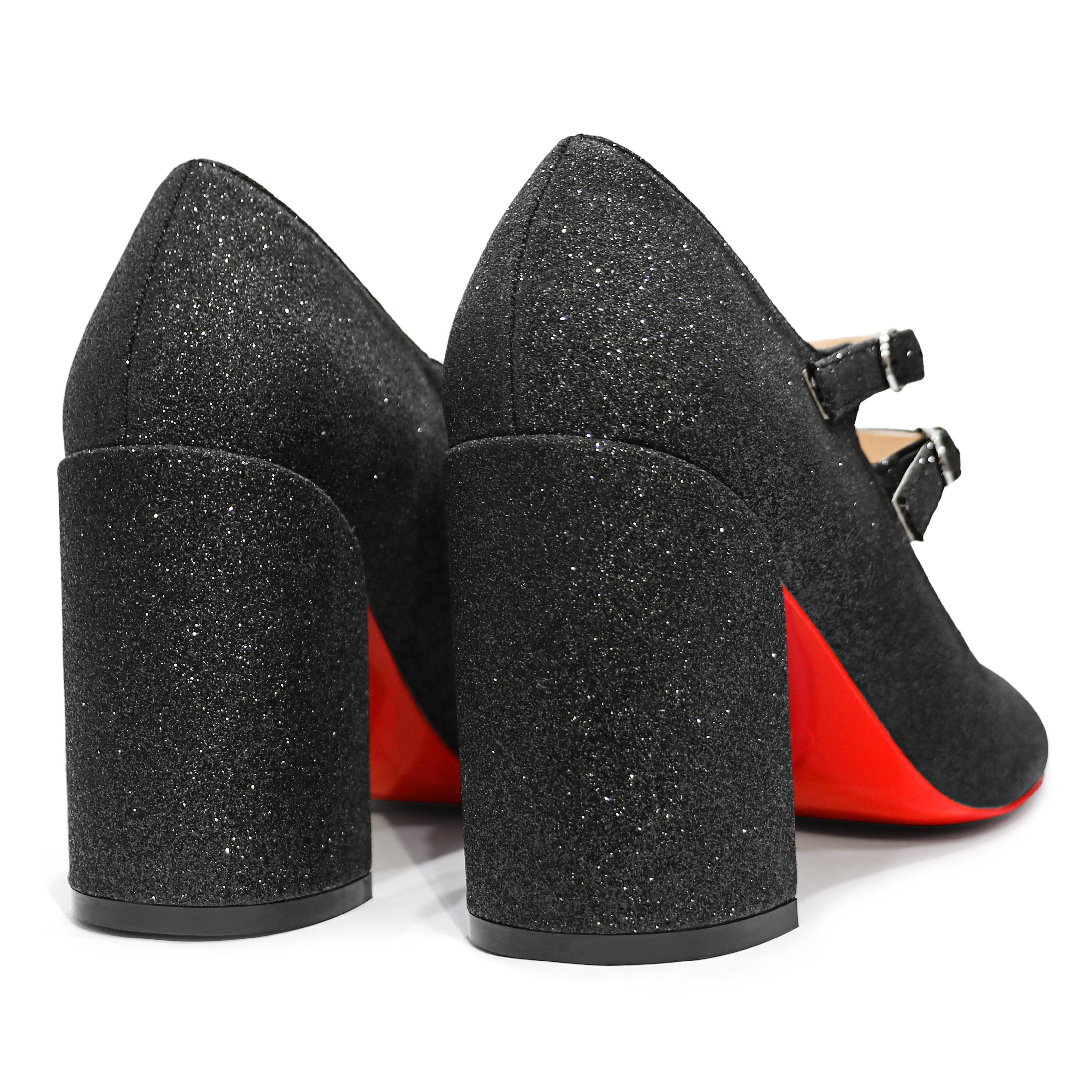 85mm Women's Chunky Heels Red Bottom Shoes Comfortable Miss Jane Block Heel Patent Pumps-MERUMOTE