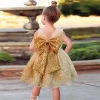 Kid Baby Girl Golden Bow Princess Baptism Dress