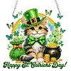 St. Patrick's Day Katze DIY 2D flache Acryl-Diamant-Mal-Kits 5D Diamantkunst-Fensteranh&auml;nger f&uuml;r die Wanddekoration im Garten zu Hause