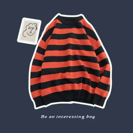 Contrast Stripe Knitted Sweater Autumn Winter 6 Color Men And Women's Pullover Black Red Striped Oversized Sweater Hot Sale