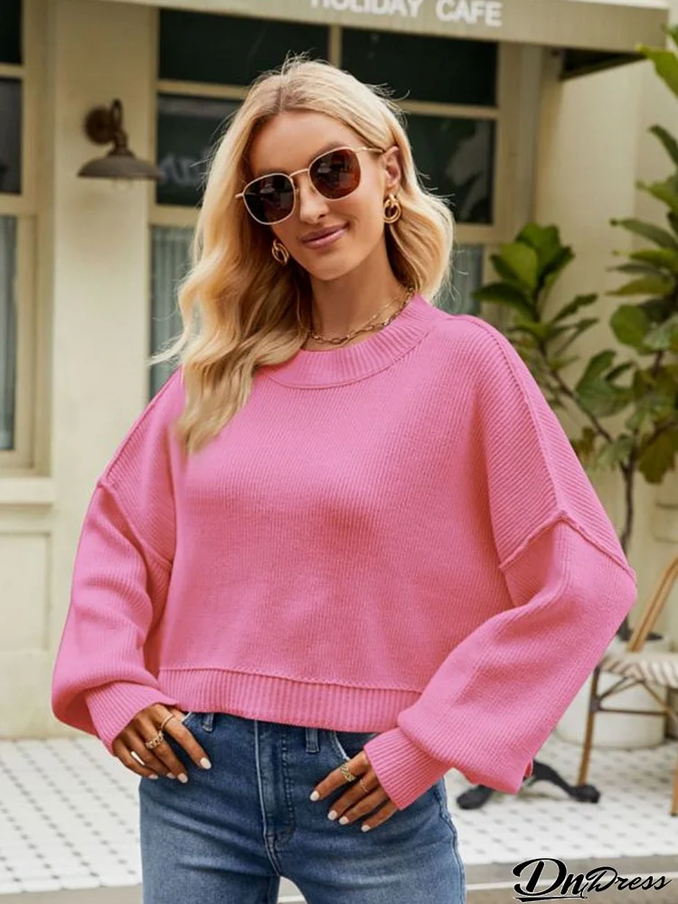 Round Neck Dropped Shoulder Sweater