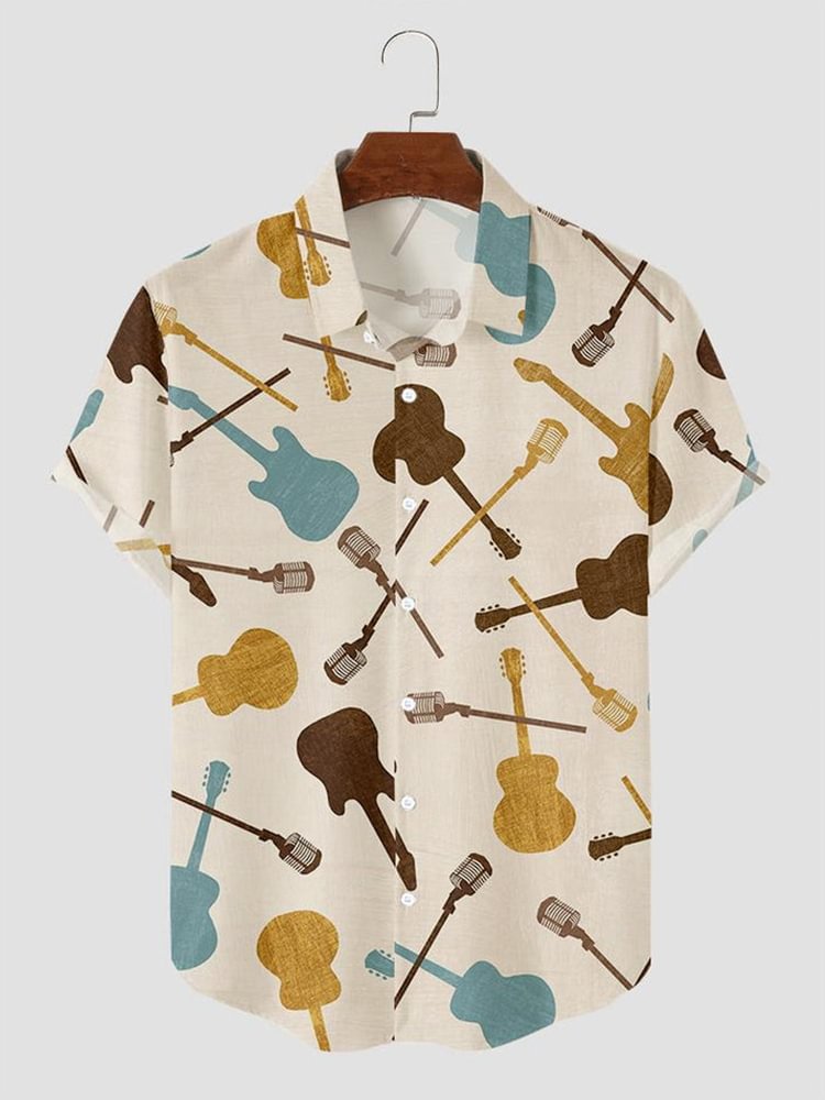 Men's Simple Music Guitar Print Casual Shirt