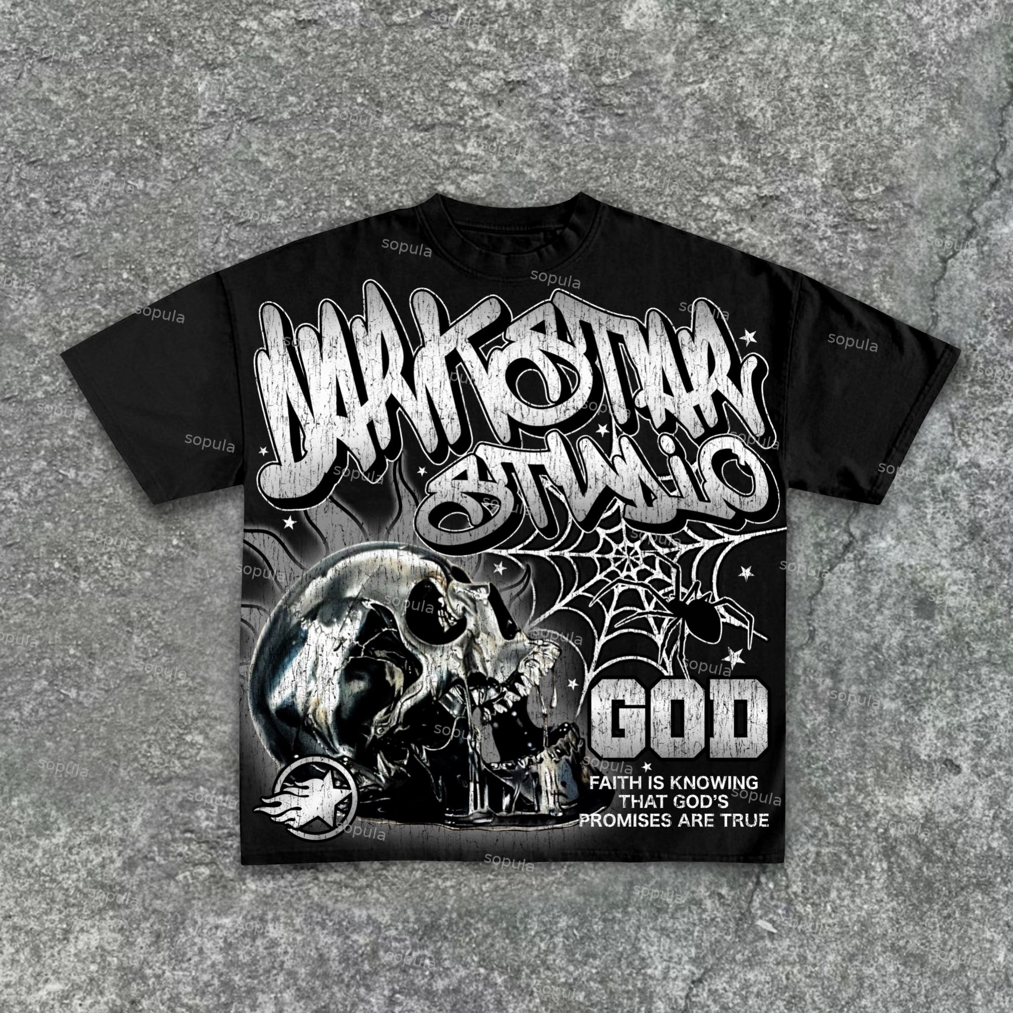Darkstar-God's Skull Print Pattern Cotton T-Shirt