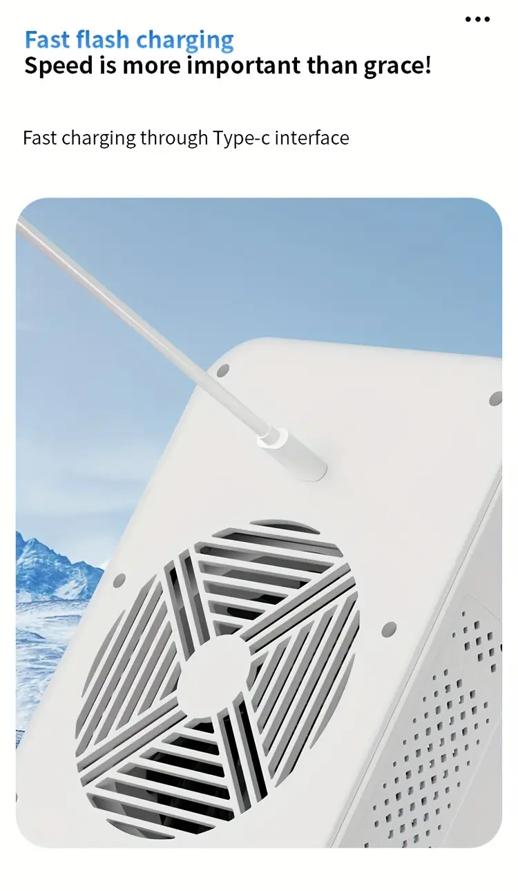 2025 new cooled fan with ice cooling portable desktop spray humidifier rechargeable or usb powered 2 battery capacity 3000mah square shape 36v or below no portable air cooler modern aesthetic durable build quality portable air cooler Product details 14