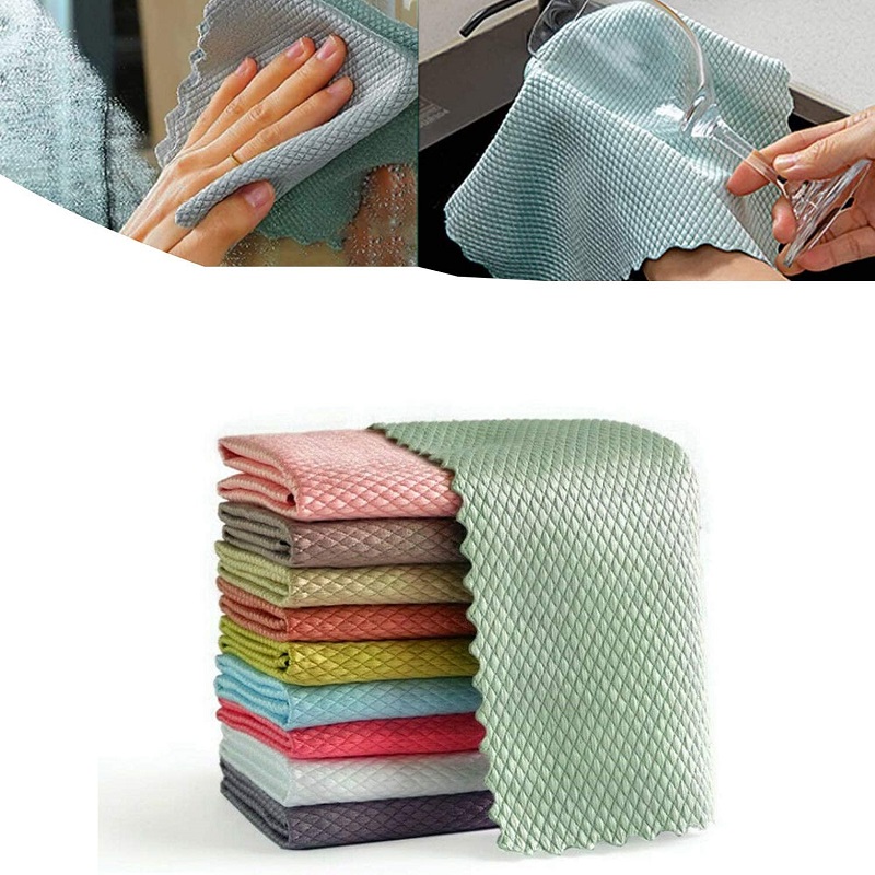 

Fish Scale Cloth Rags Cleaning Glass No Traces Faded Absorbent Kitchen Rags, 501 Original
